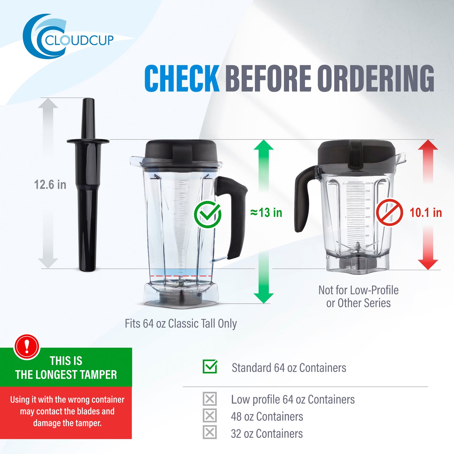 Classic Tamper Plunger Replacement for Vitamix 64-ounce Classic Container